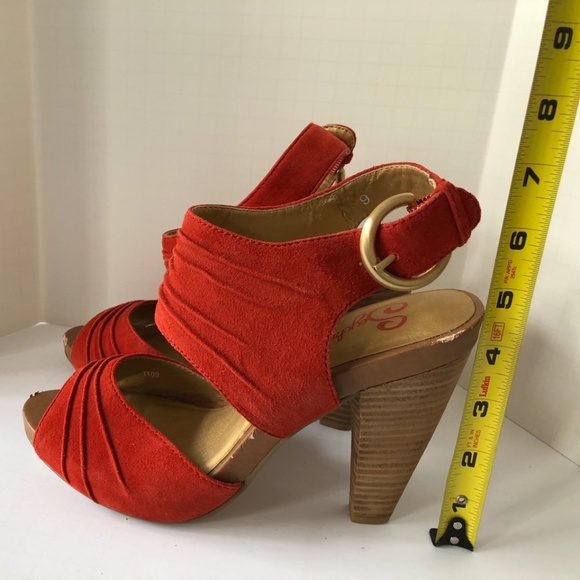 Seychelles high heeled shoes - orange suede open toe with ankle cuff siz… - Picture 2 of 6